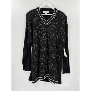 New with Flaws Vintage Victoria Woman Sweater Womens 3X Black Beaded Heavy Pearl